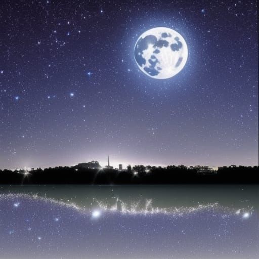 Romantic Night Sky with Full Moon and Stars