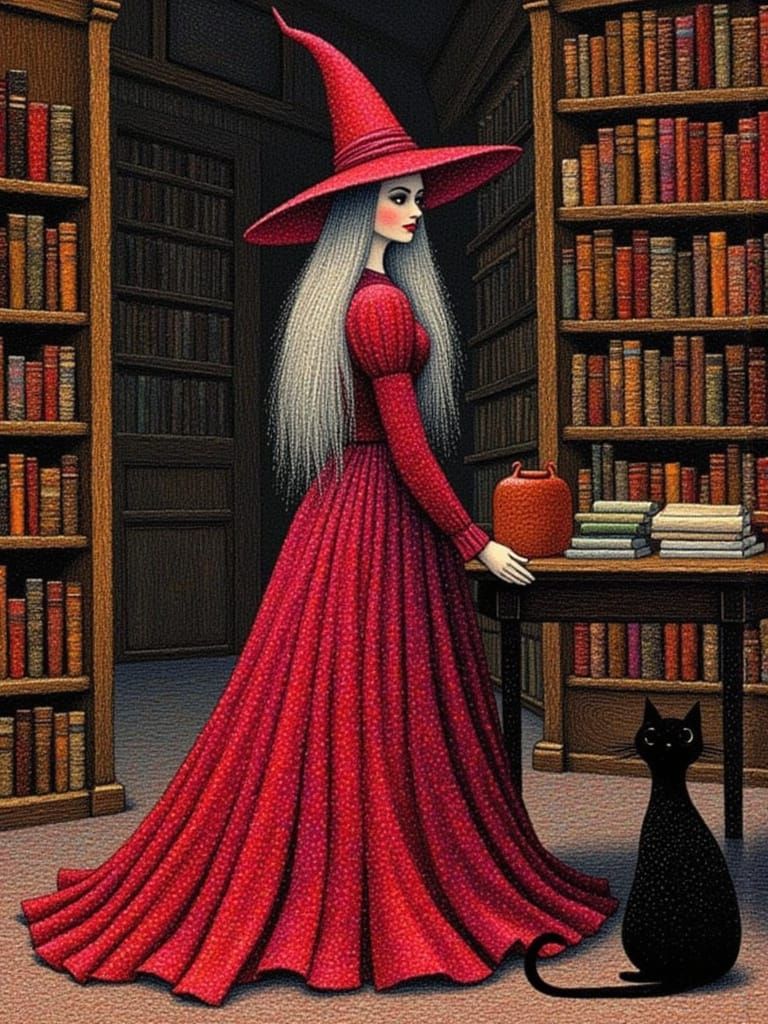 Crimson Witch in Pointillist Bookshop