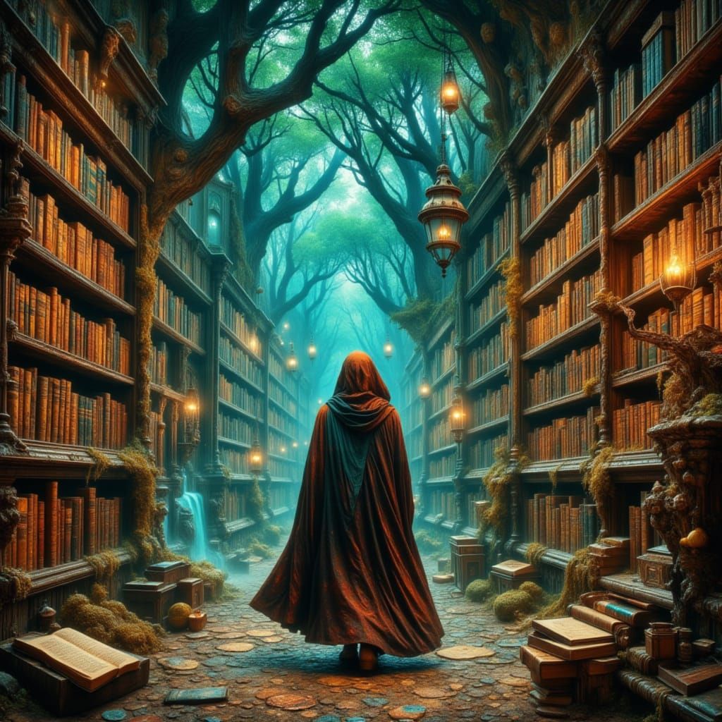 Magician in an Enchanted Library Dreamscape