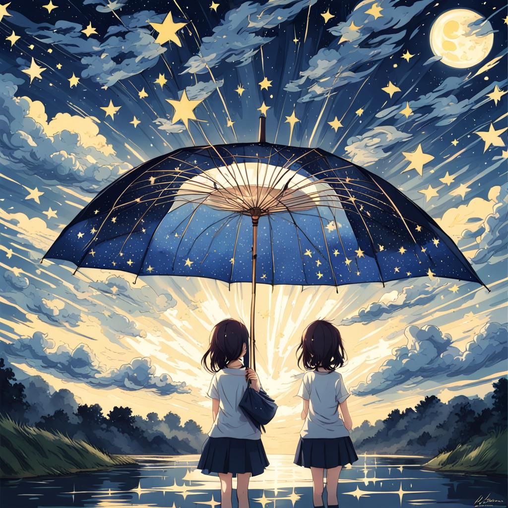 Starry Night Umbrella in Anime Style