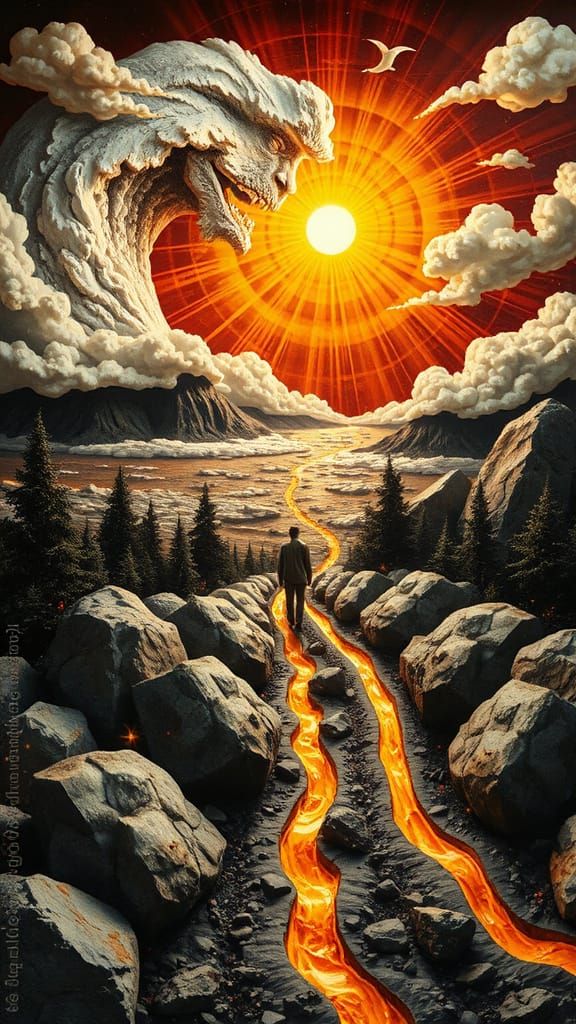 Trompe L'oeil Landscape Mural with Personified Elements