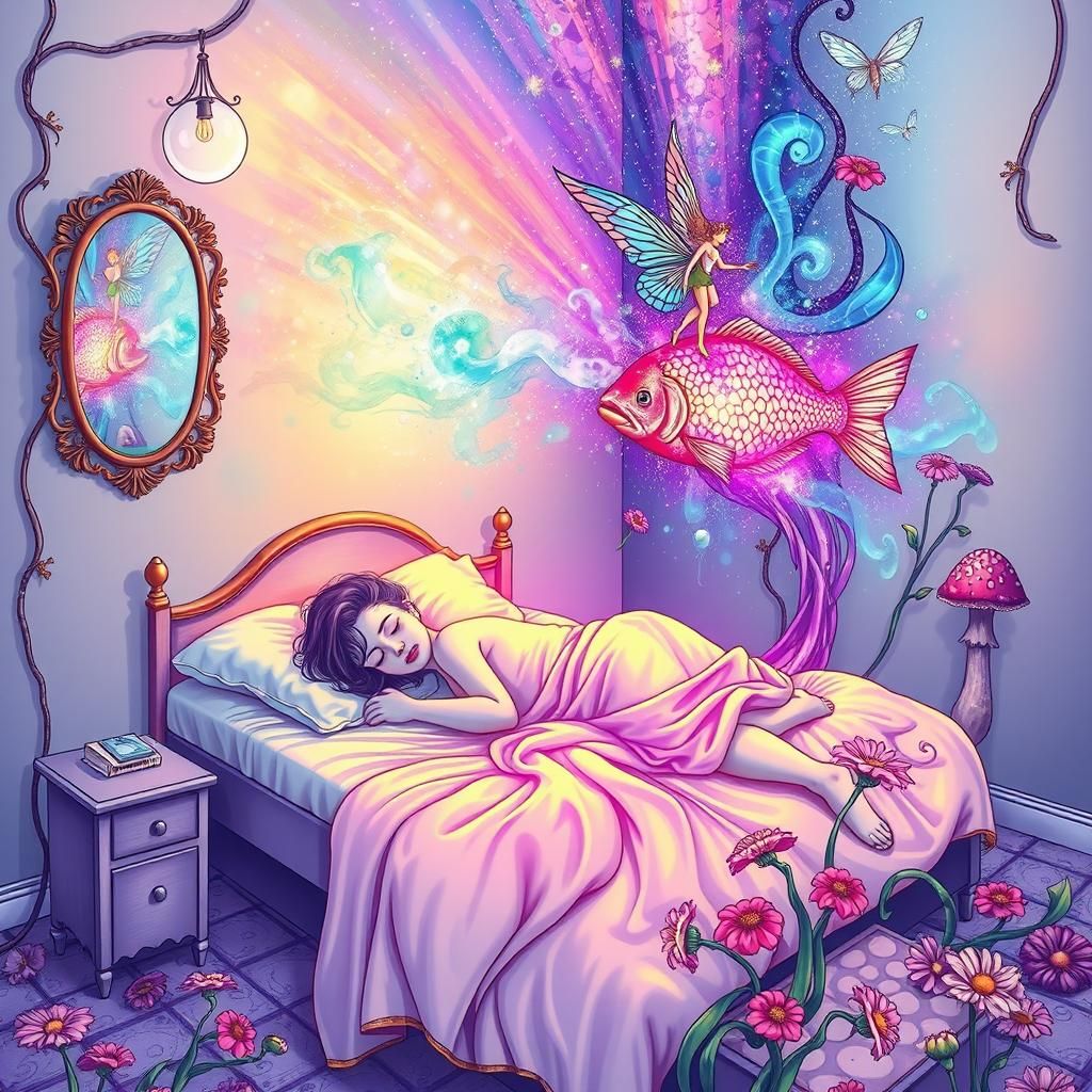 Surreal Dreamscape: Fairy on Fish in Future Timeline