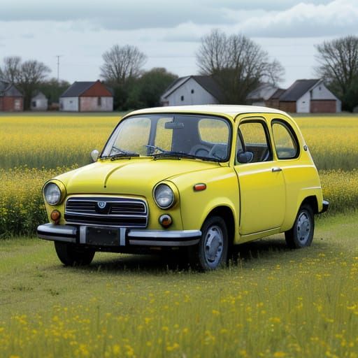 Retro Abandoned Bubble Car in Shabby Countryside