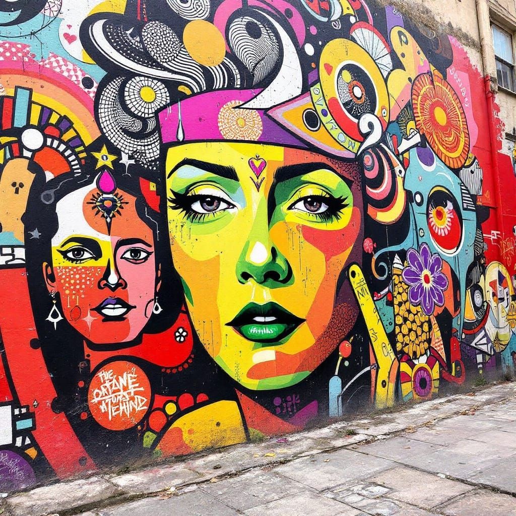 Vibrant Urban Art Scene in Bold Colors and Textures