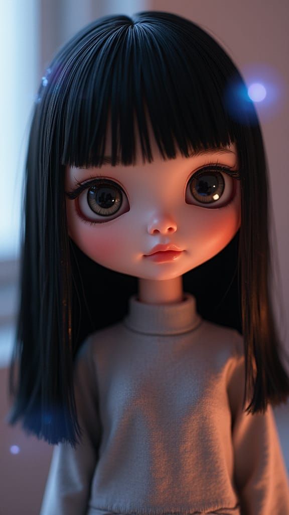 Whimsical Blythe Doll Portrait in Hyper-Realistic Style