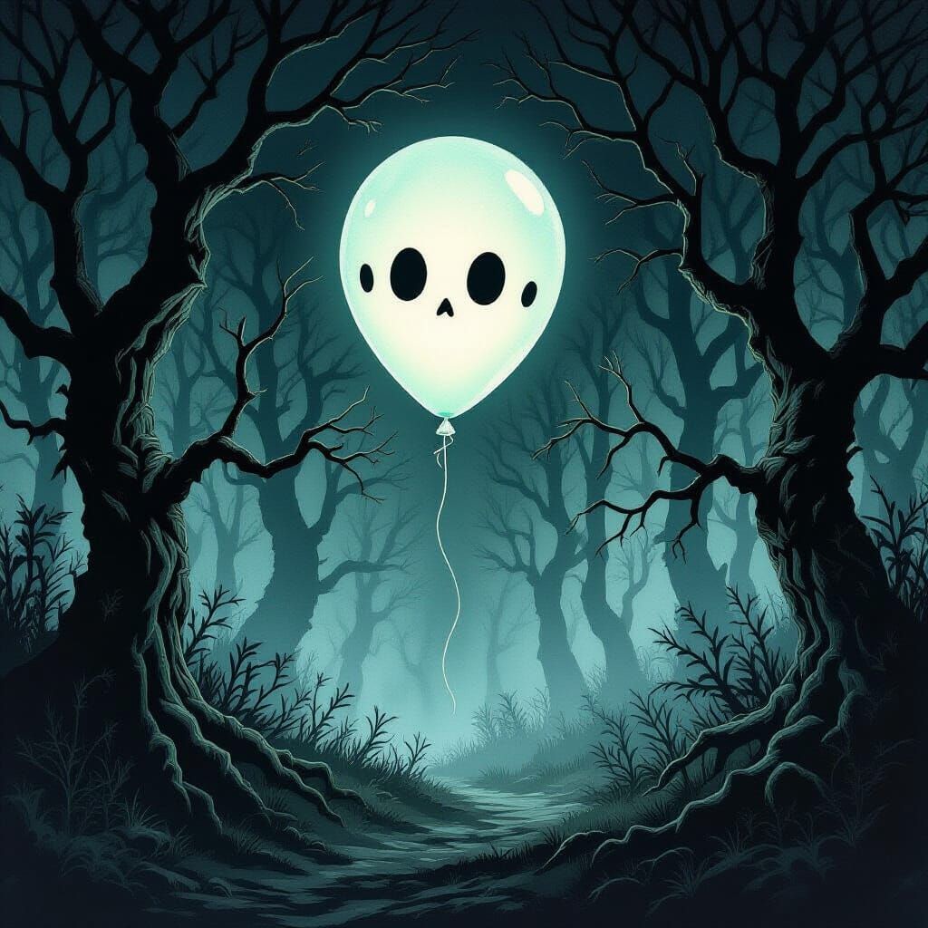 Eerie Balloon in Haunted Forest, Gothic Style
