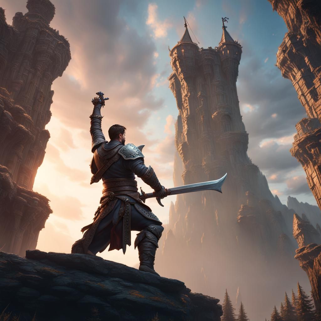 Giff Fighter Raises Greatsword in Fantasy Art