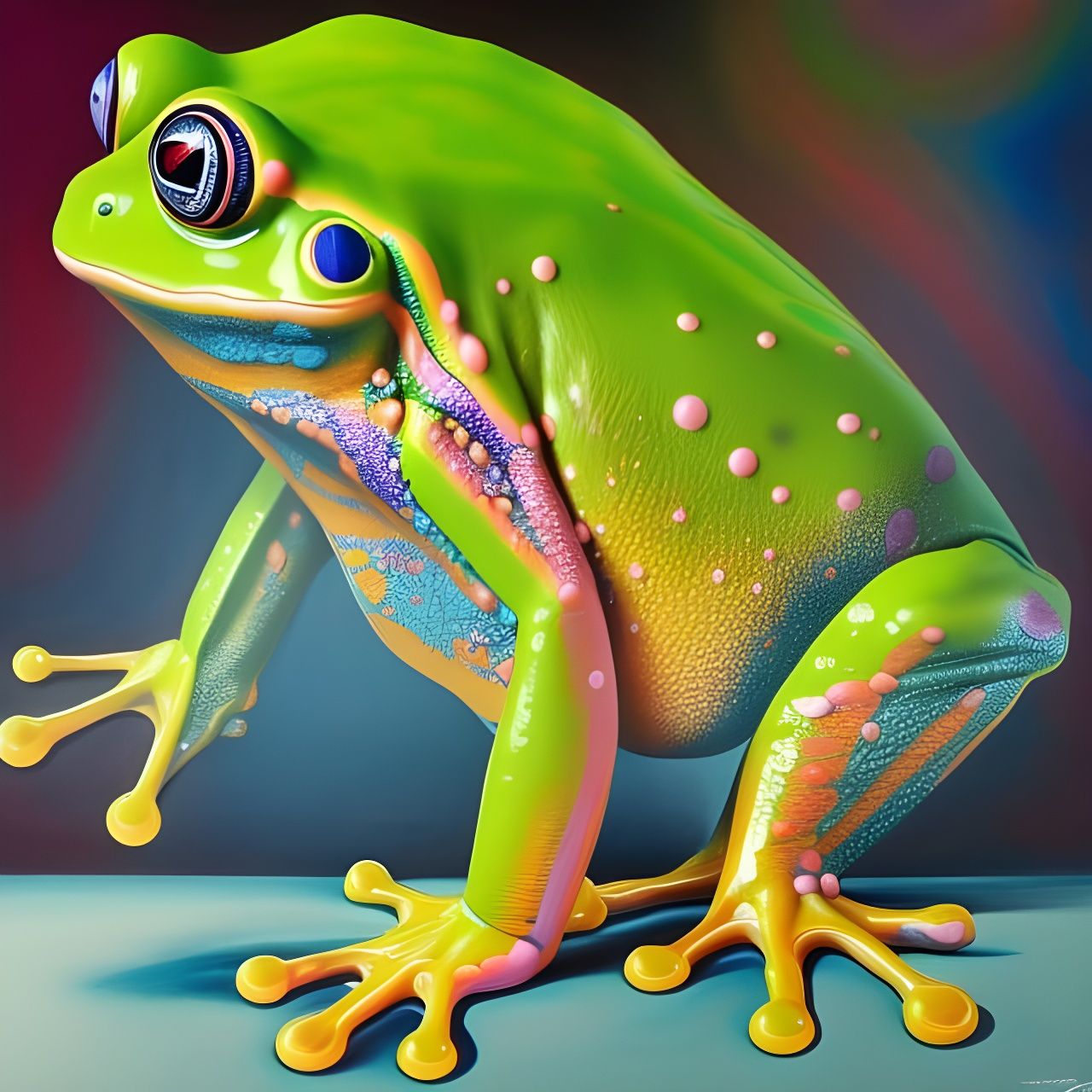 Hyperrealistic Dripping Paint Frog in Volumetric Lighting