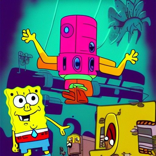 Spongebob in Space: Cyberpunk 2099 Neon Art