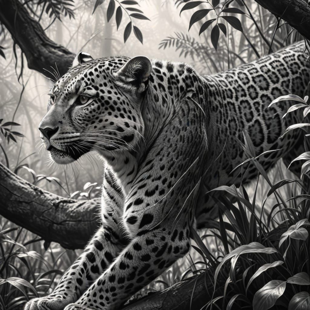 Realistic Leopard Pencil Sketch in Jungle