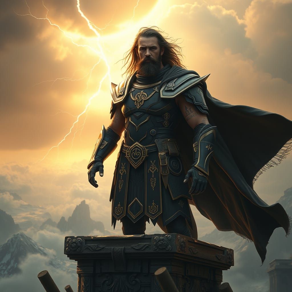 Modern Mythological God in Futuristic Armor