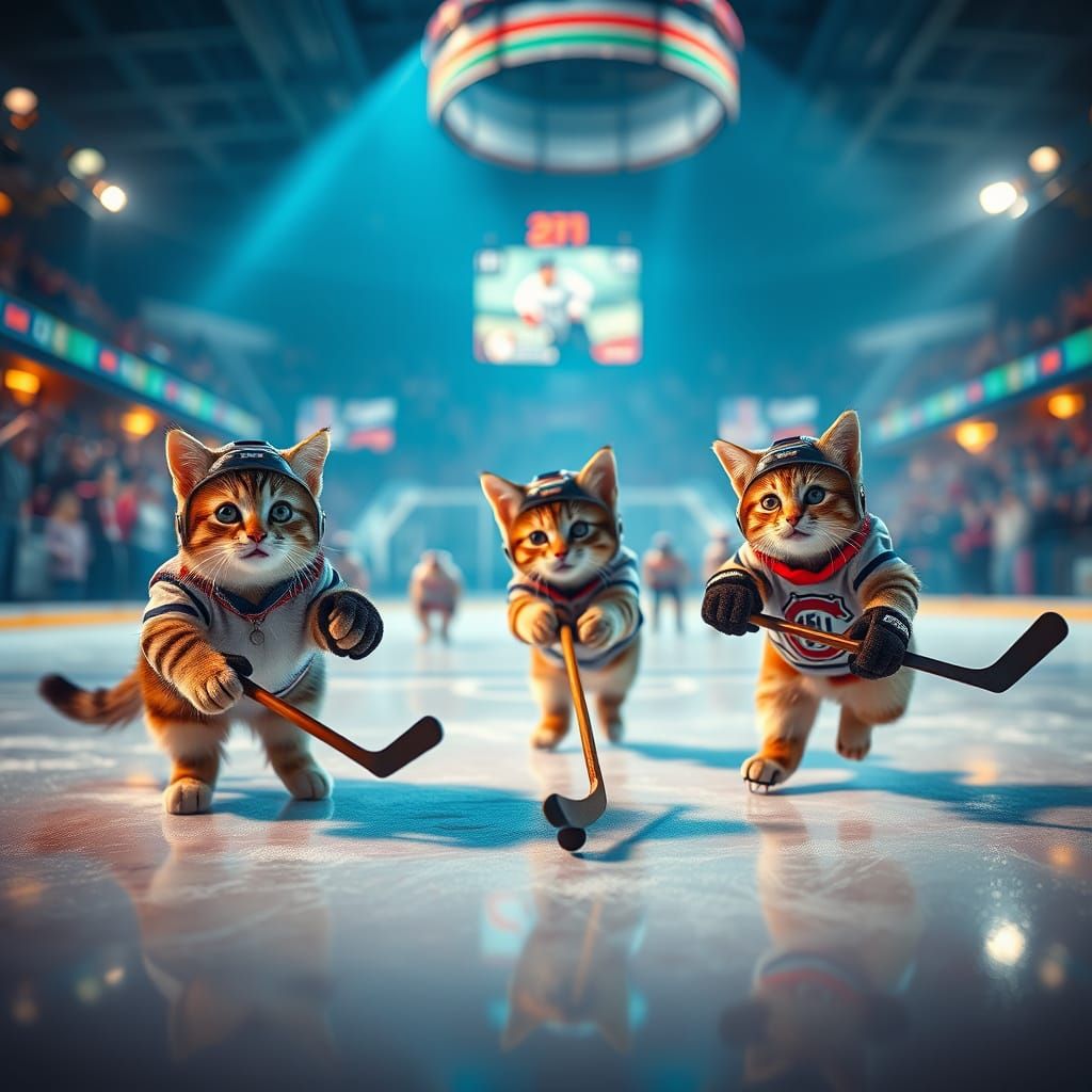 Feline Hockey Players in Action