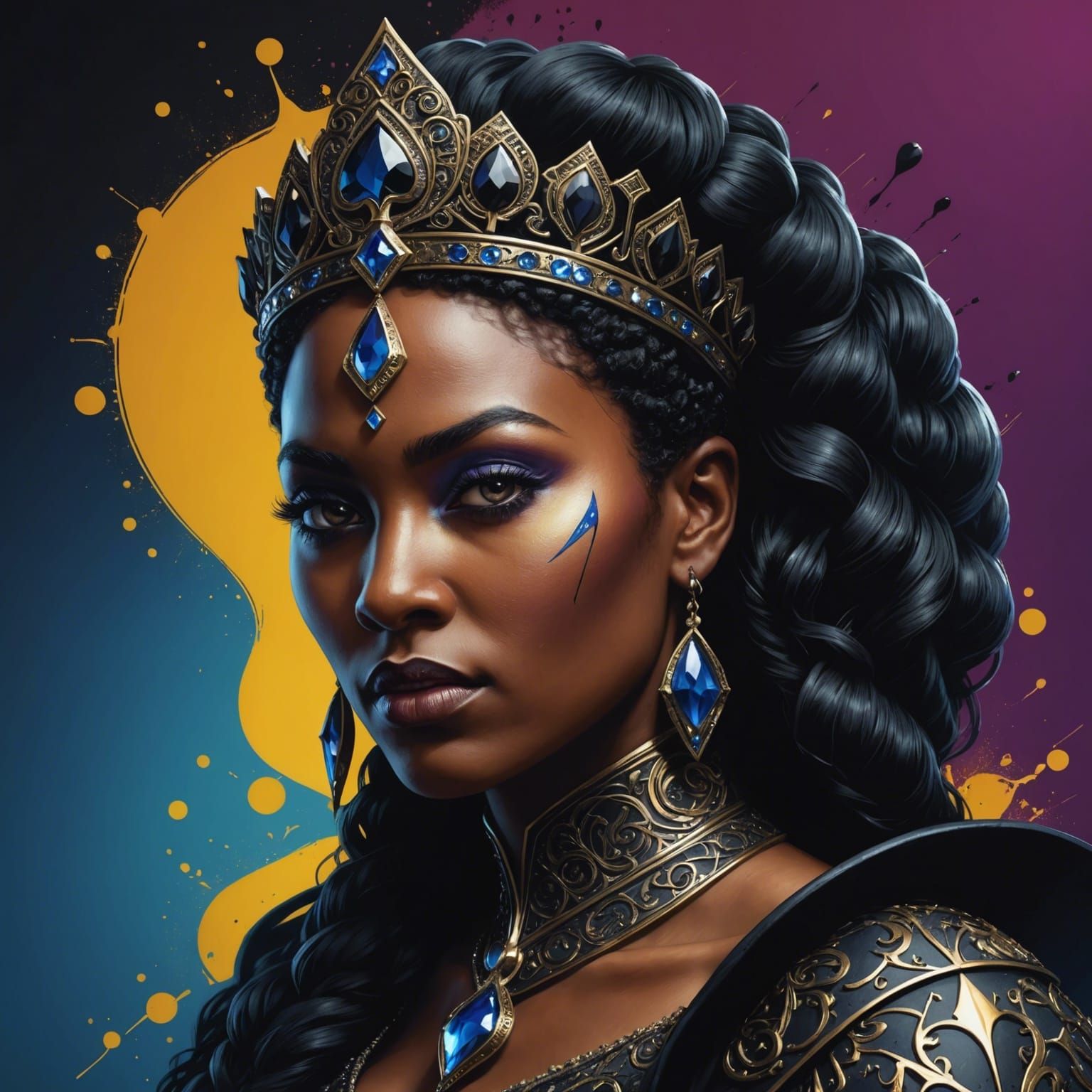 A synthography style Fantasy Black Queen of Spades