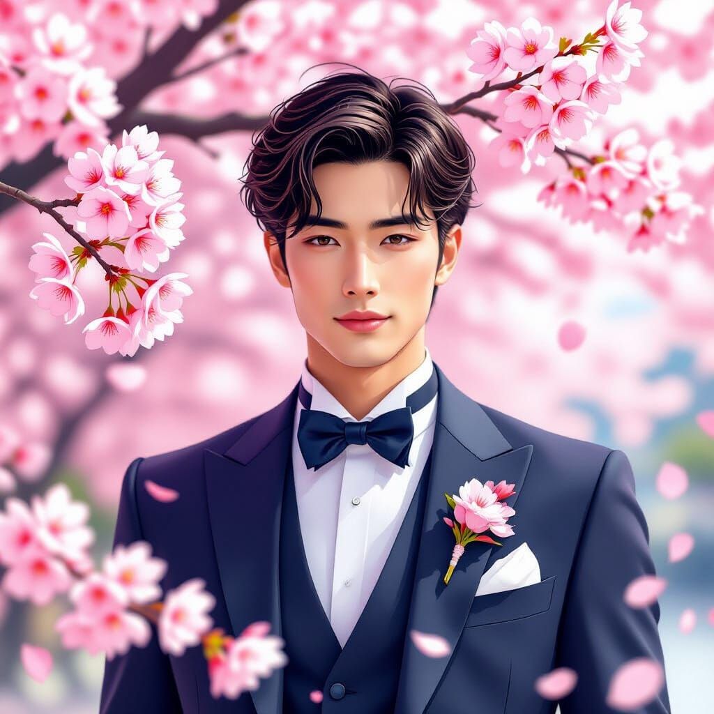 Sakura World: Handsome Man in Pastel Digital Art