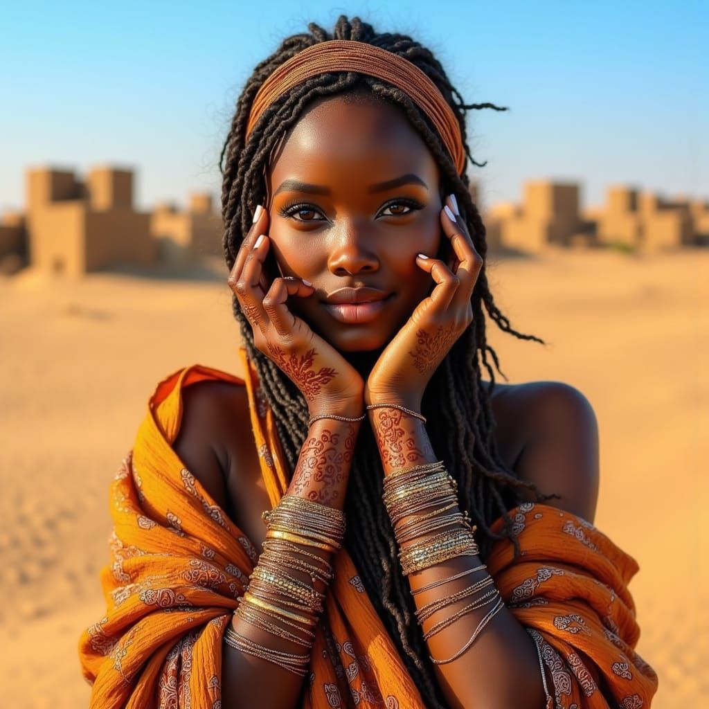 Beautiful Black Woman from Timbuktu in Pencil Drawing Style