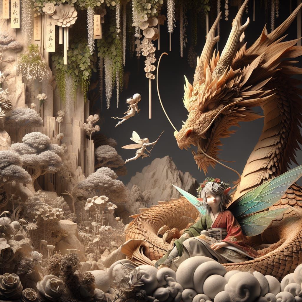 Fantasy Faerie and Dragon Rest Together in 8K 3D Anime Art