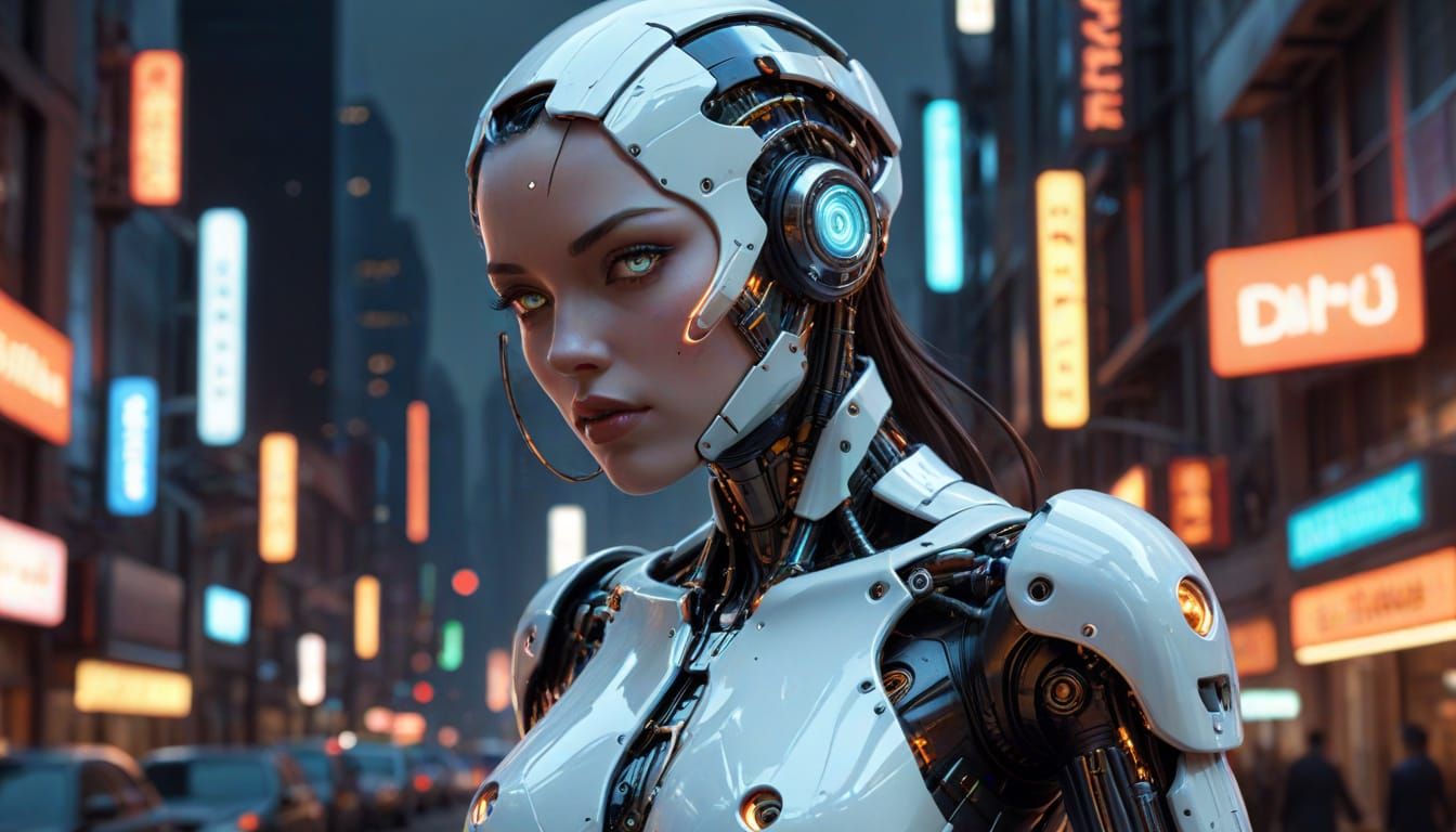 Cyberpunk Android Pinup in Syd Mead Style