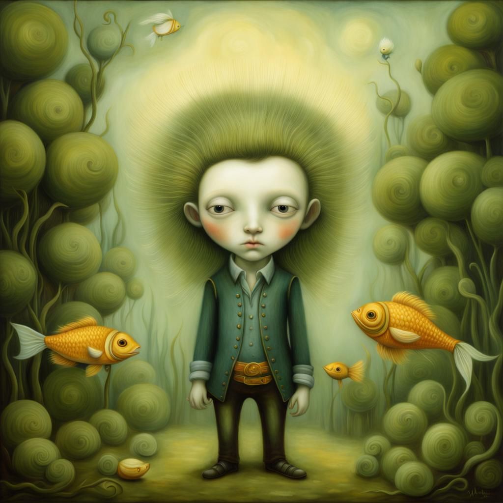 Whimsical Creature on Orange Surface, Surrealist Painting