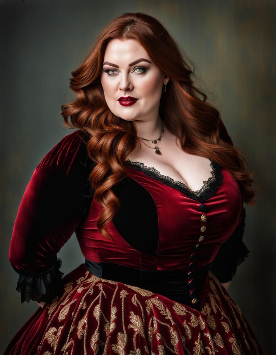 Victorian Woman in Red Velvet Portrait