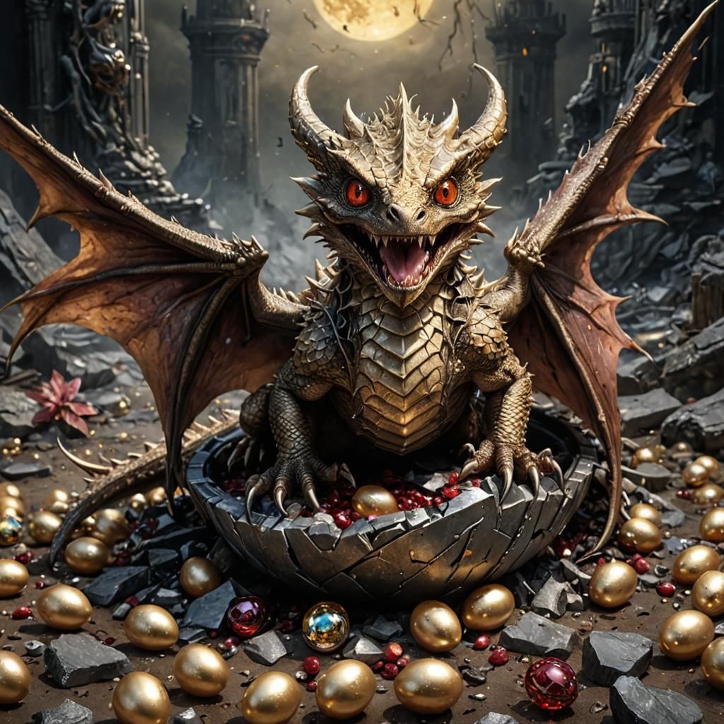 Golden Dragon Hatchling in a Crystal Cave