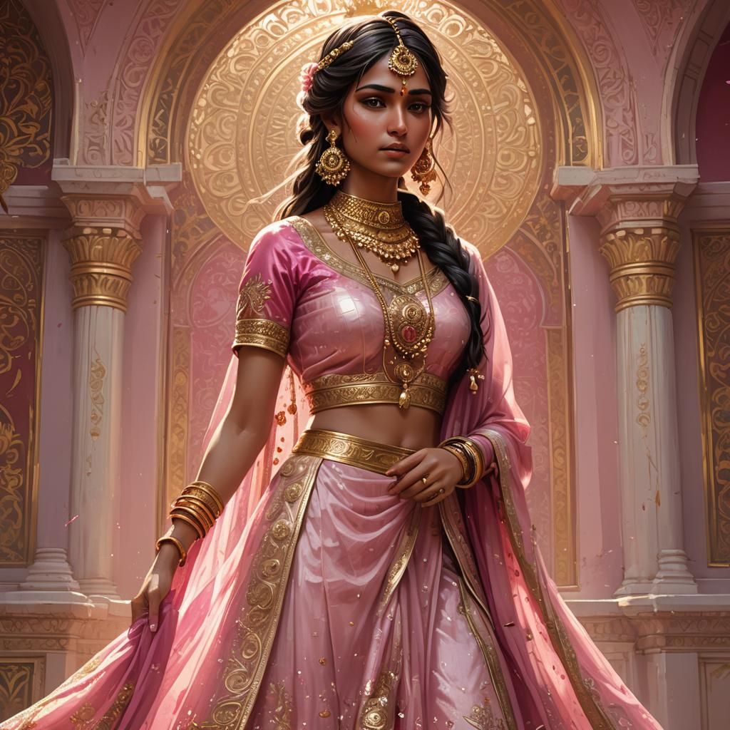 Indian Woman in Pink Lehenga: Hyperdetailed Portrait