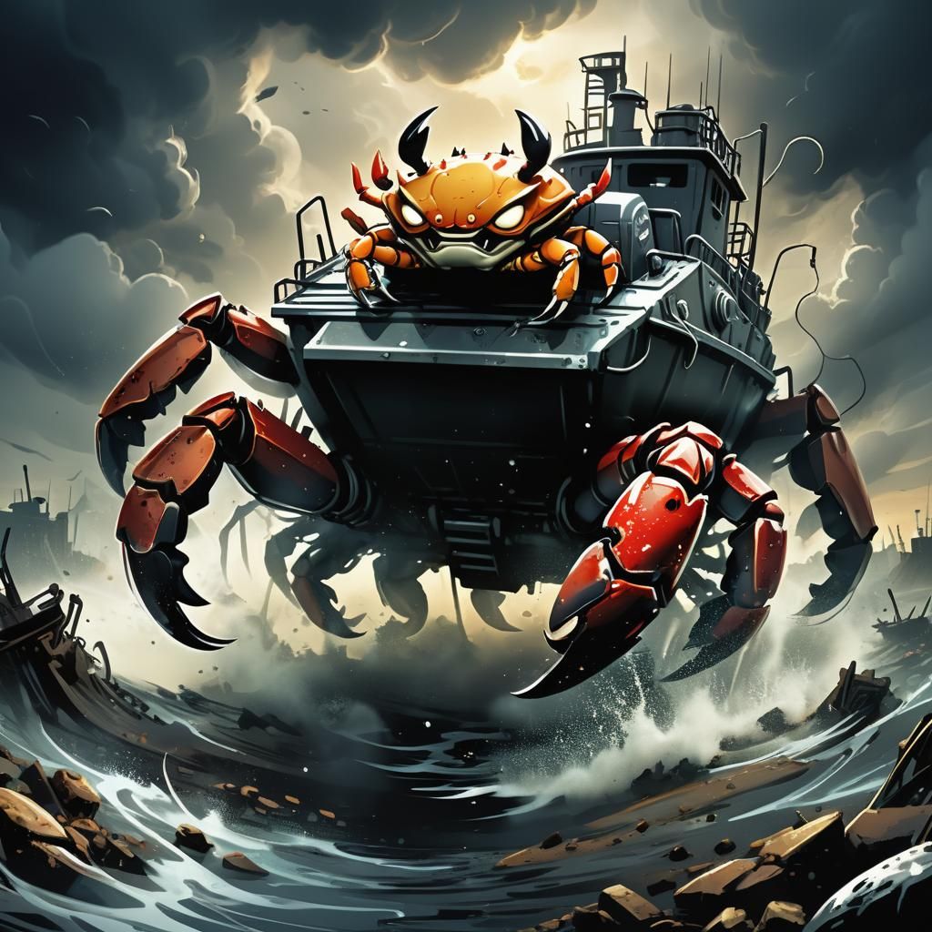 Crab in Apocalyptic Tank, Frank Miller Comic Style