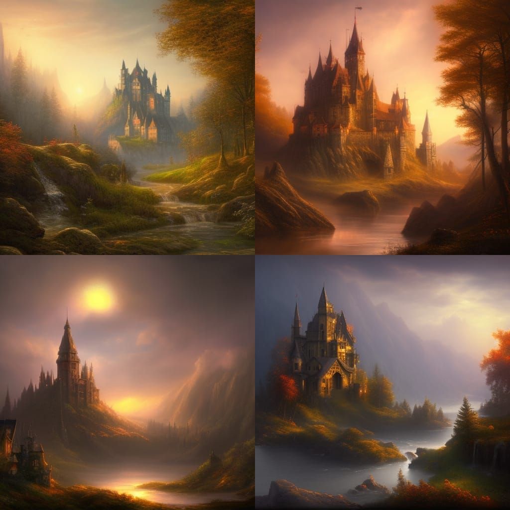 Hilltop Castle Sunset, Fantasy Concept Art