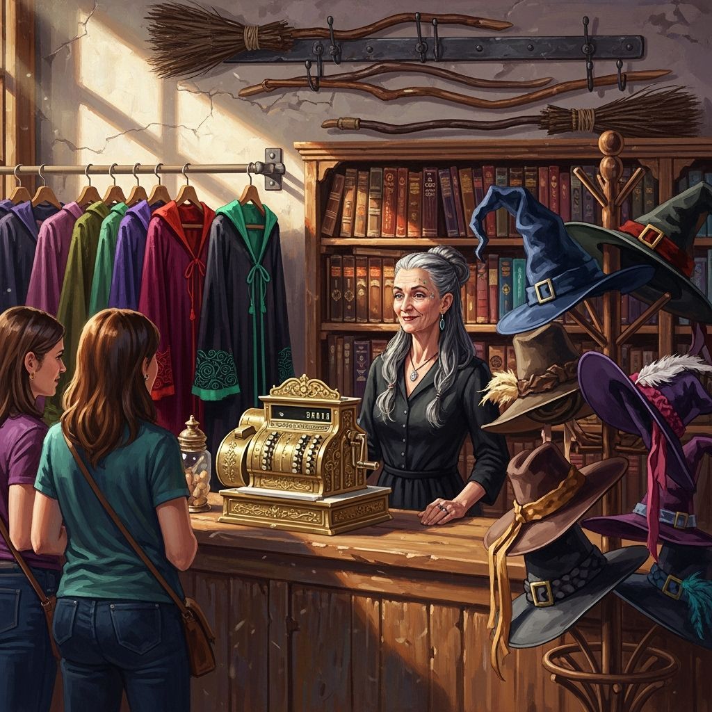 Enchanting Witch Sells Mystical Wares in Antique Shop