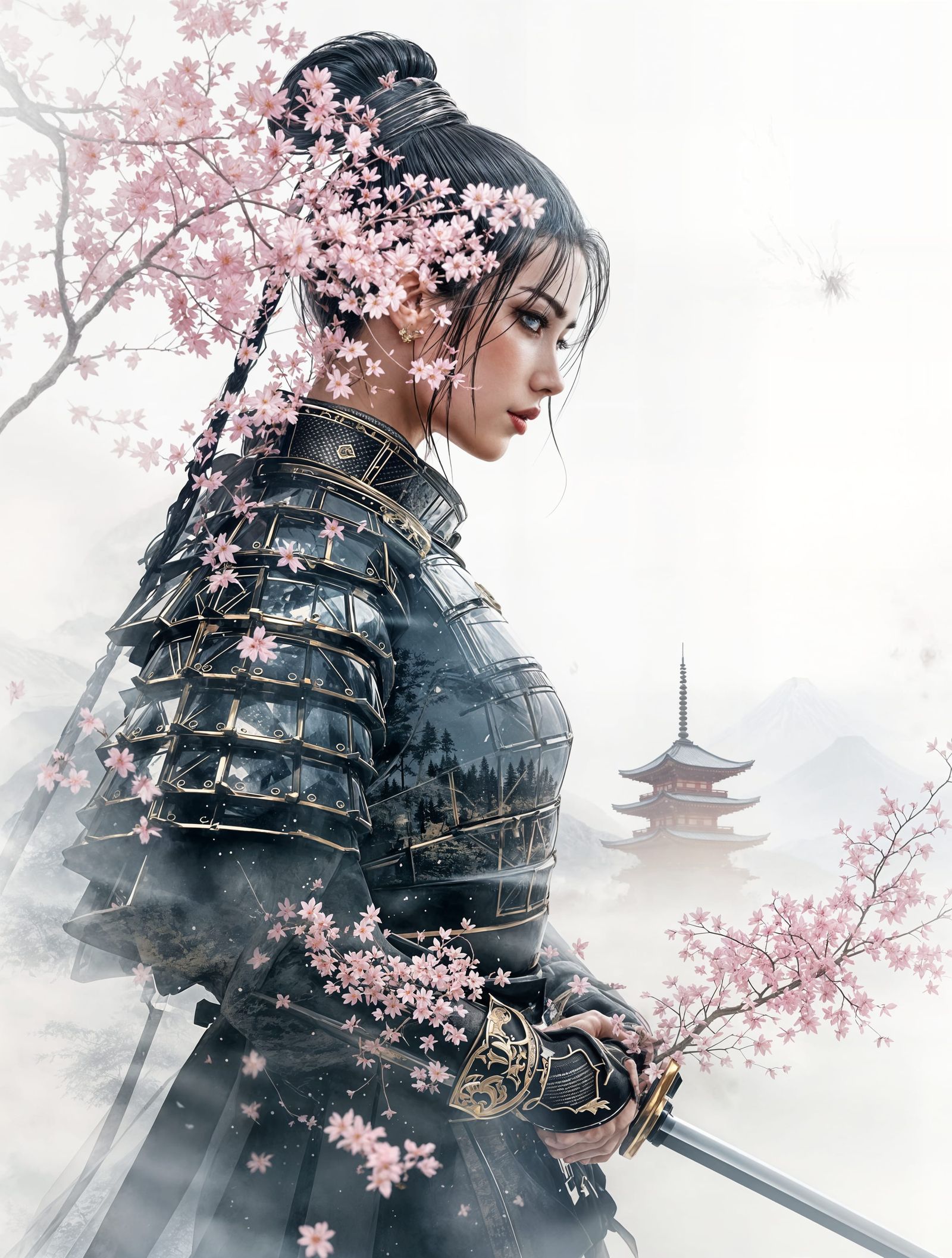 Hyperrealistic Samurai Blossom Harmony
