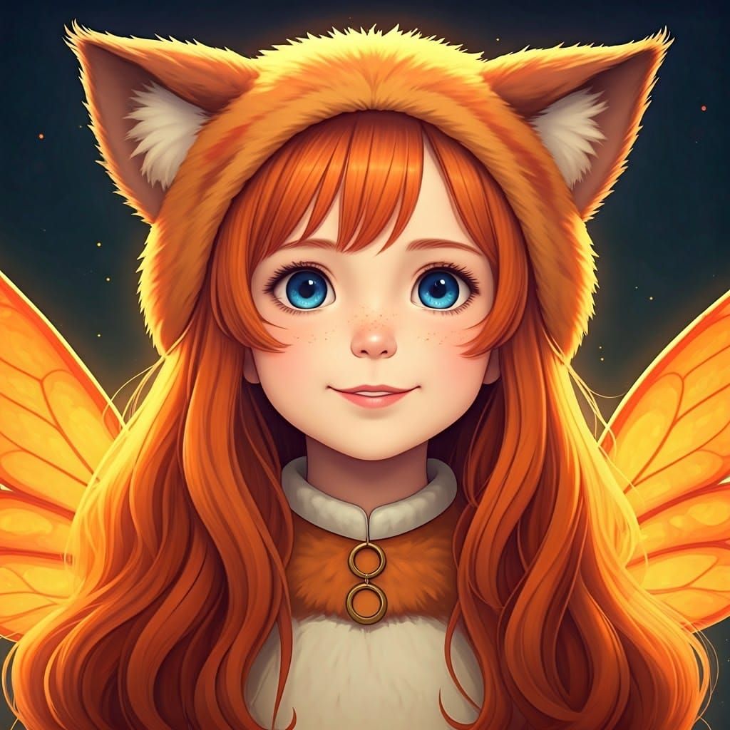 Girl in Ginger Cat Costume Shines with Radiant Smile