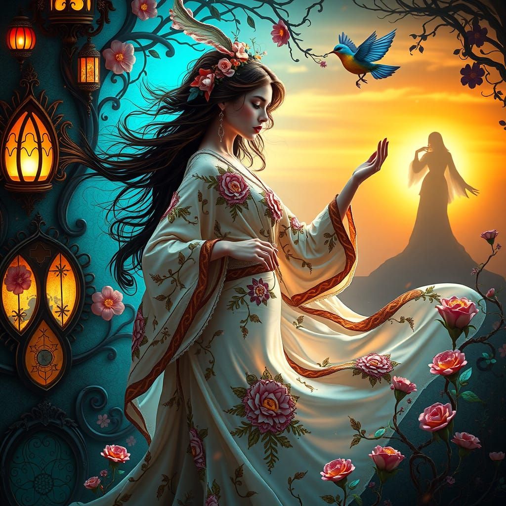 Ethereal Dancer in Vibrant, Surrealist Splendor