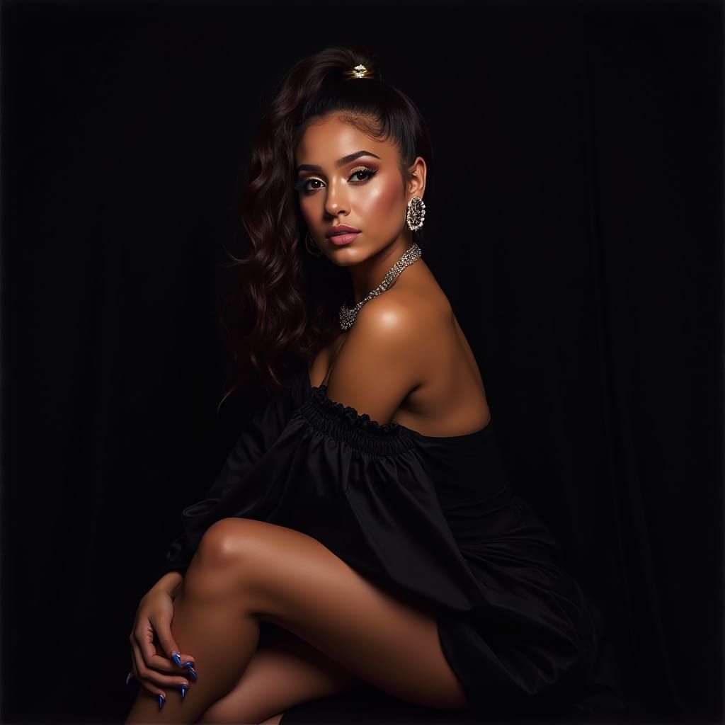 Elegant Portrait of a Pop Star in Dramatic Black Background