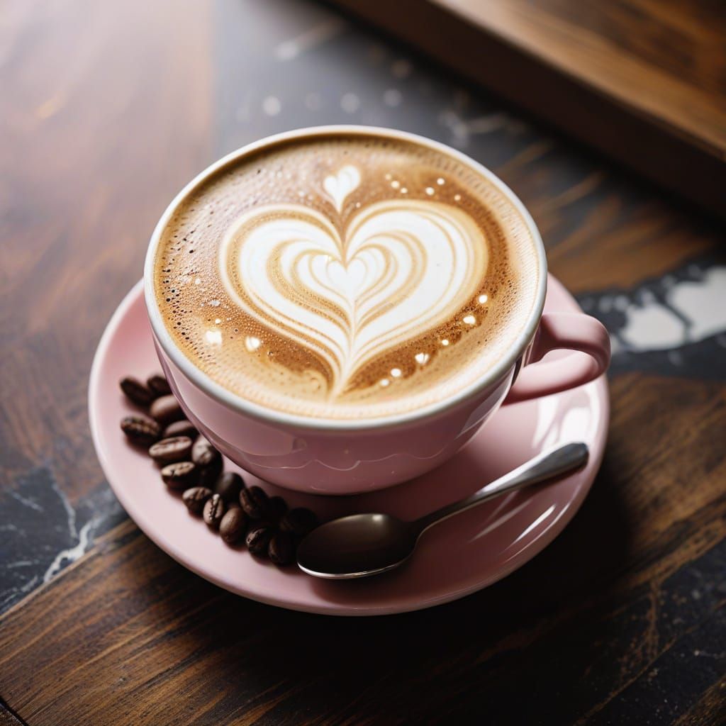 Delicate Latte Art Heart Design on Rustic Wooden Table