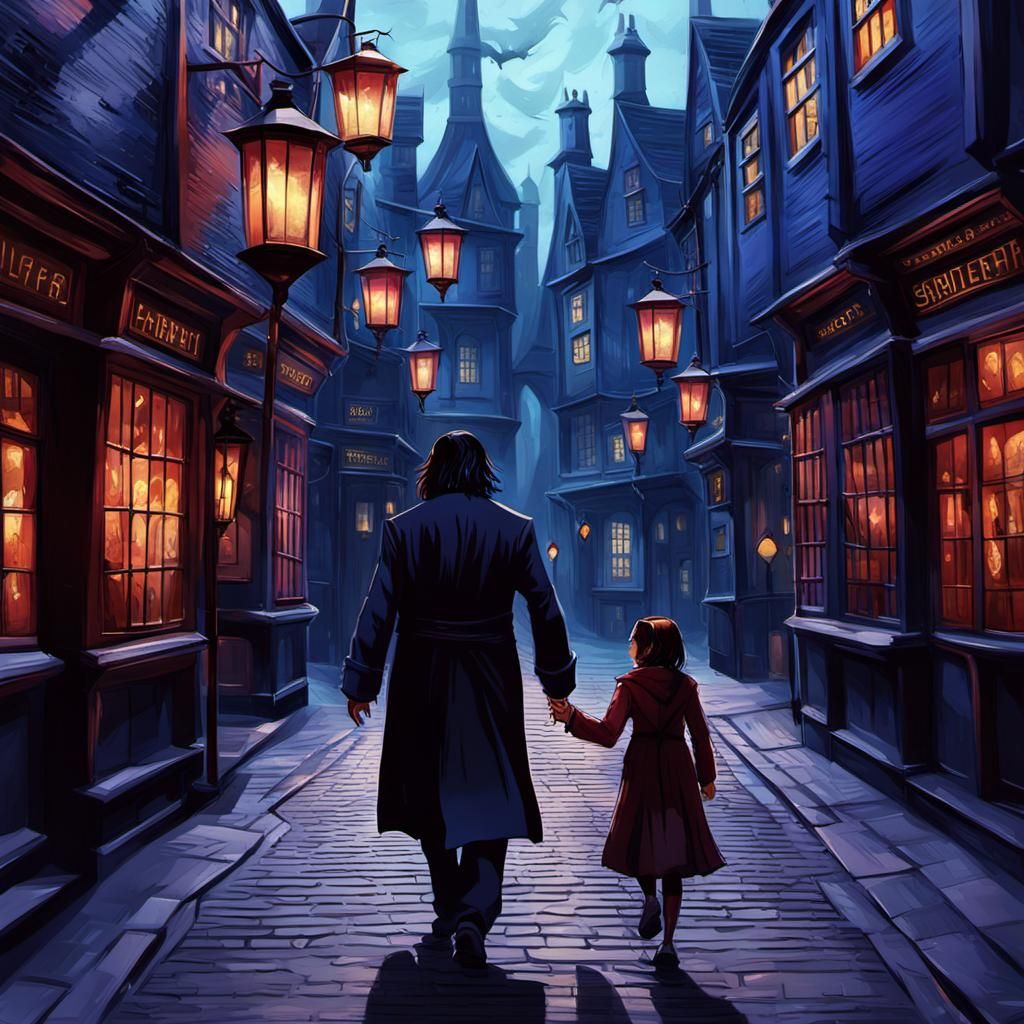 Severus Snape Cherishes Young Goddaughter in Magical Diagon...