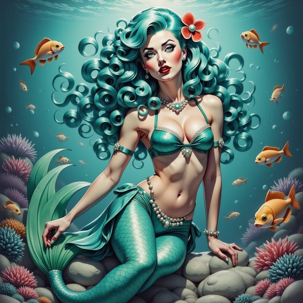 Oceanic Maiden in Digital Drawing Style