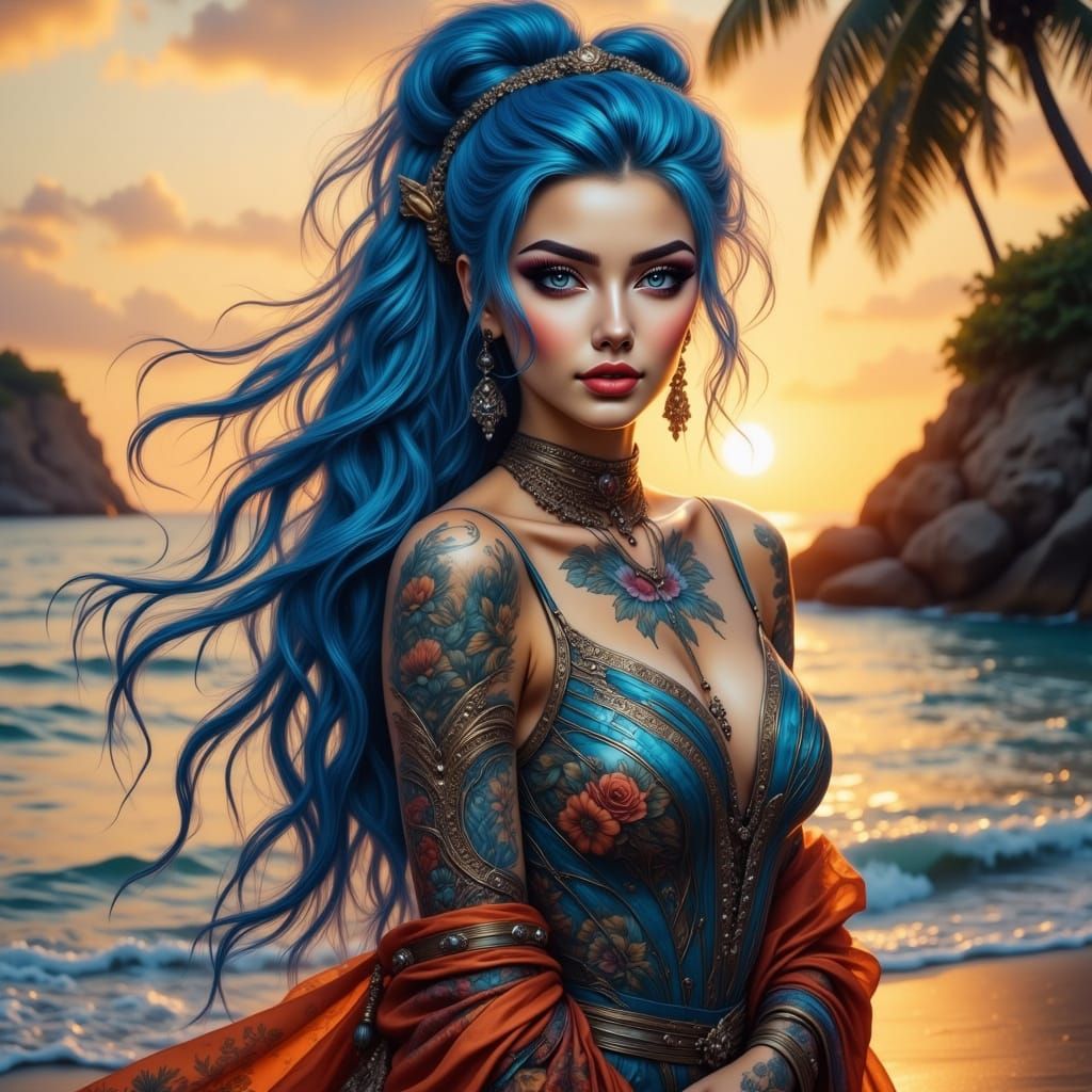 Alien Goddess Pinup in Stunning Bioluminescent Attire