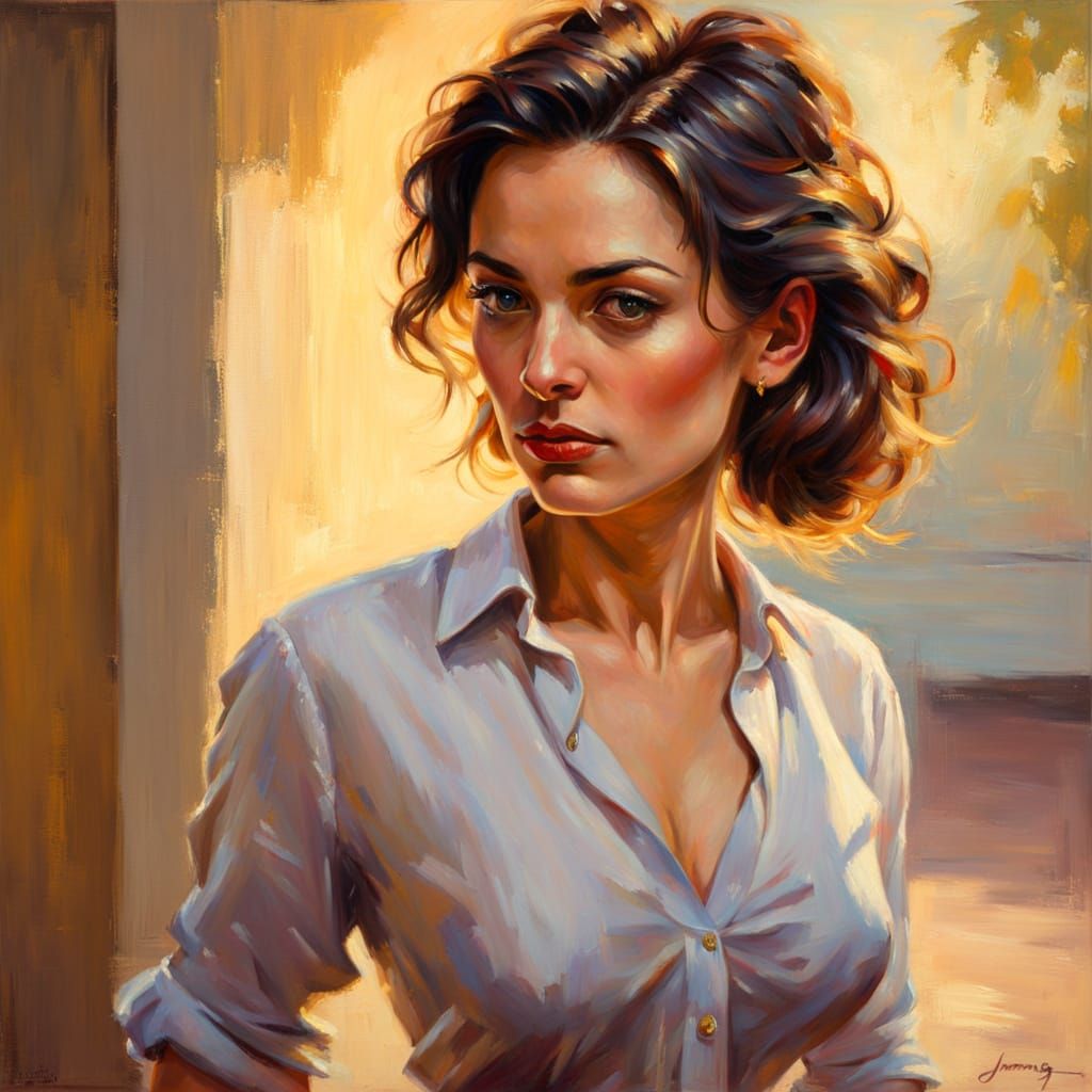 Elegant Woman Portrait in Impressionist Oil Painting