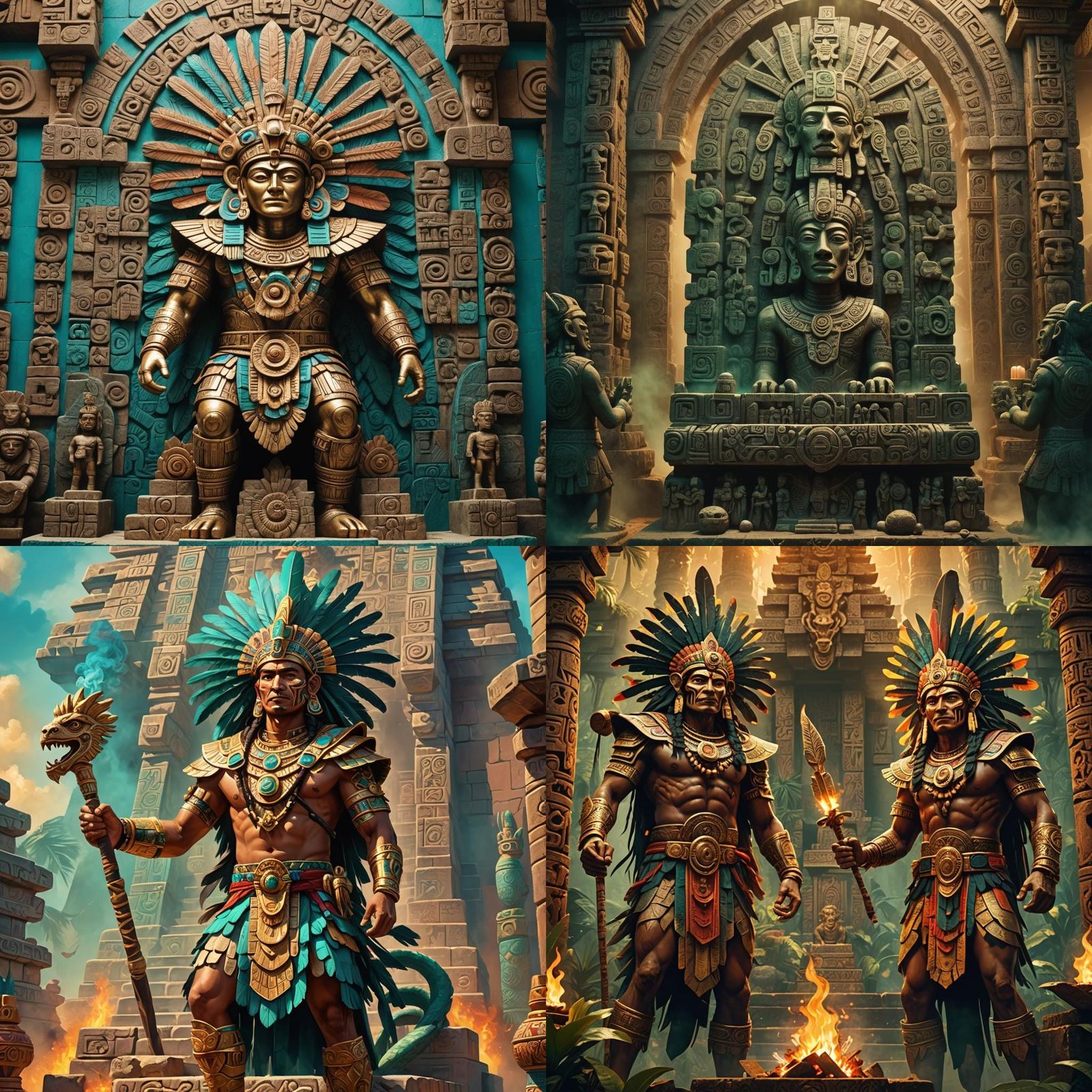 Stylized Aztec Gods in Ancient Mesoamerican Art
