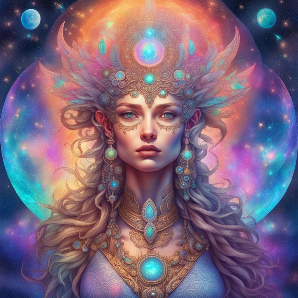 Goddess Freya: Holographic Cosmic Illustration