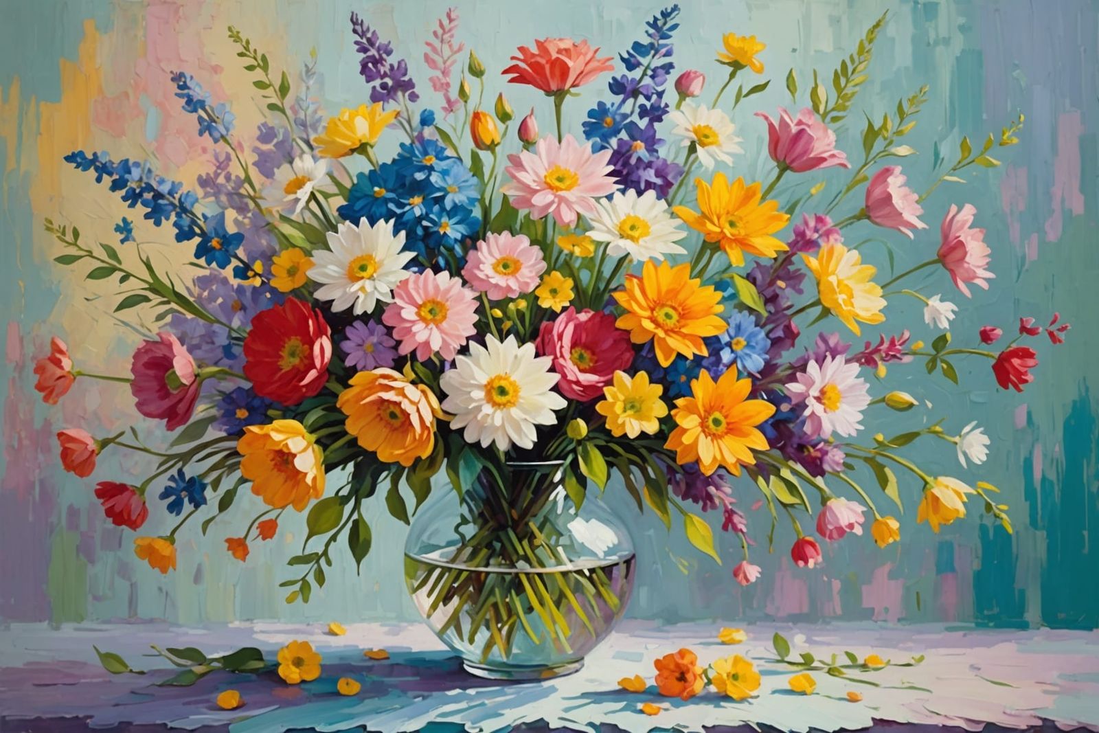 Monet Style Bouquet of Colorful Flowers