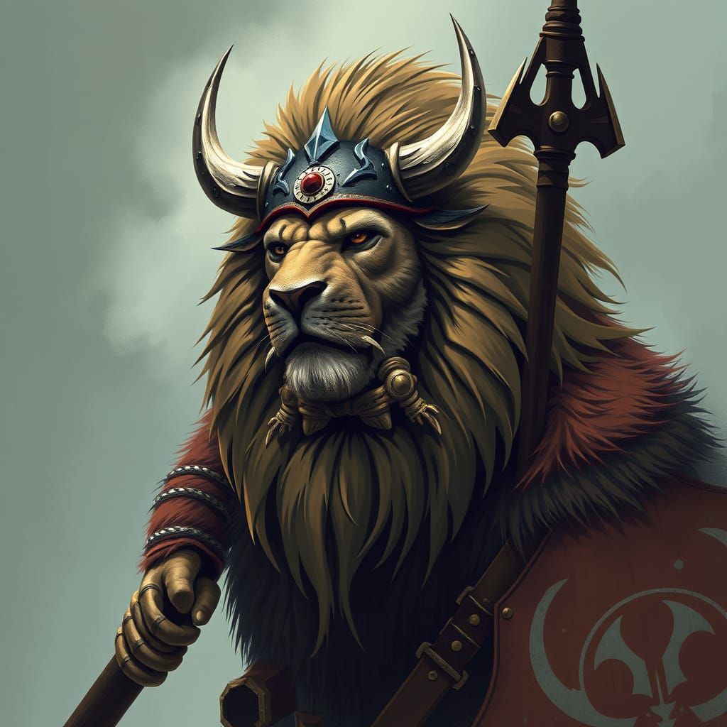 Lion Viking Warrior in Ancient Battle Scene
