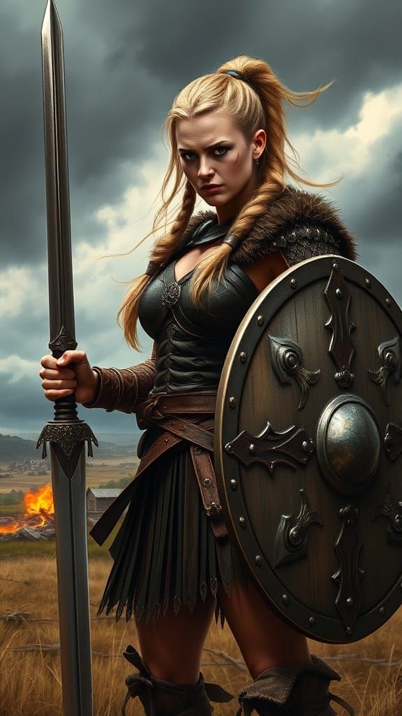 Viking Shieldmaiden Lagertha Stands Firm on Battle-Scarred F...