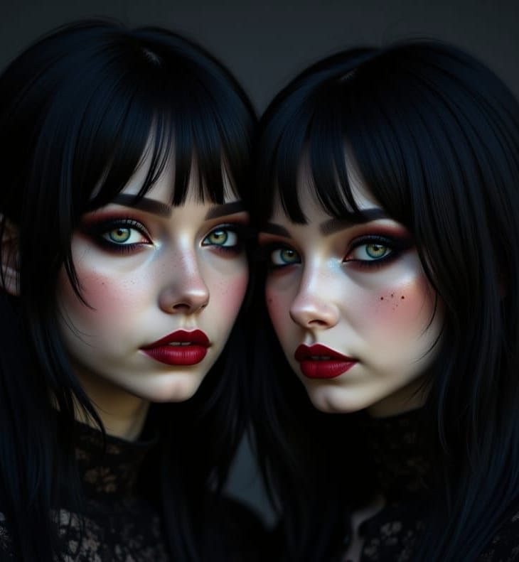 Beautiful Emo Lady Hugging Her Twin Sister