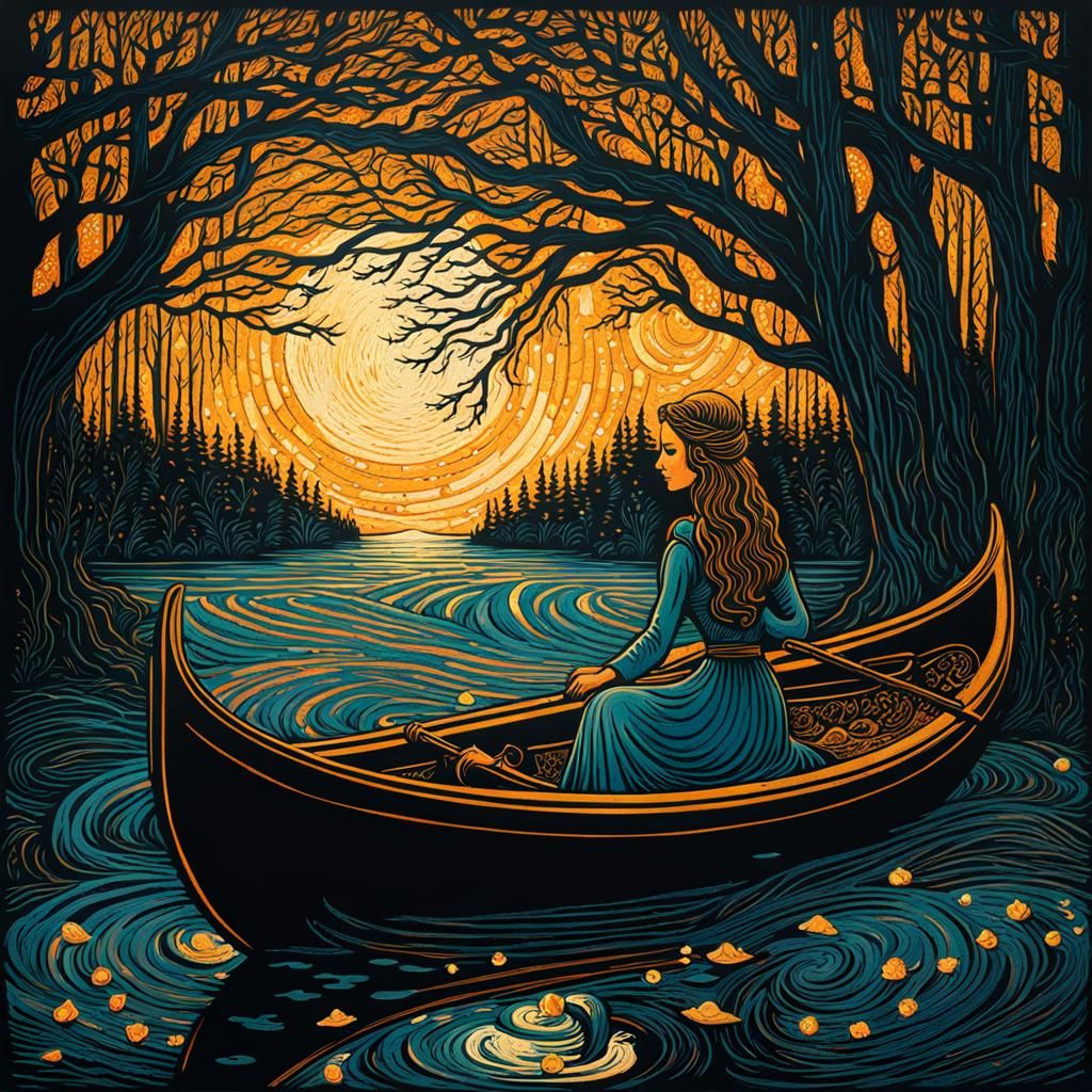 Lady of Shalott in Art Nouveau Style