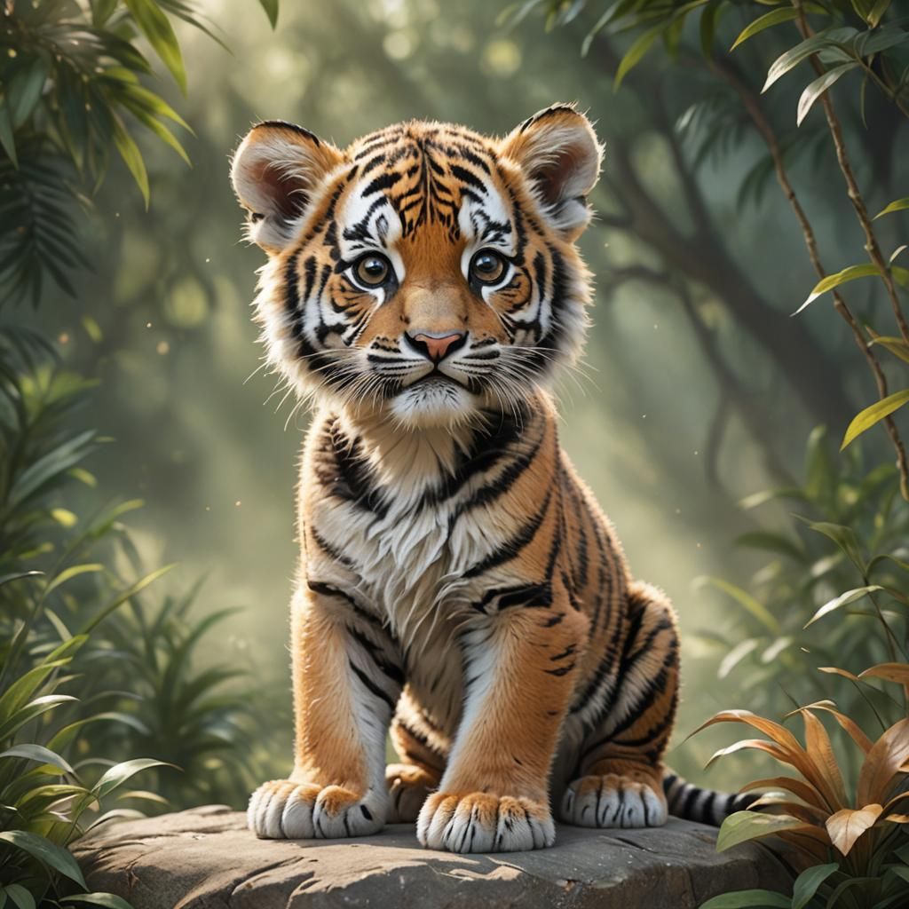 Photorealistic Tiger Cub with Exaggerated Features