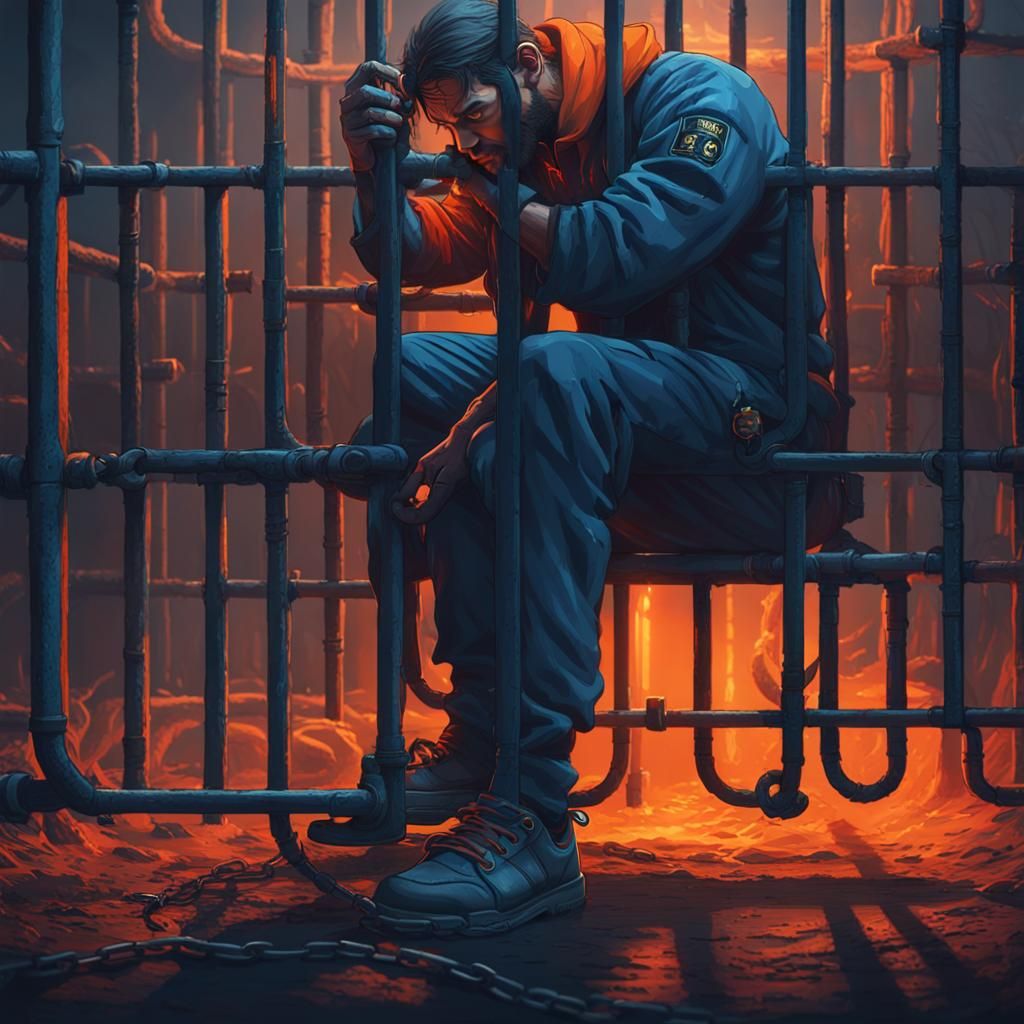 Prisoner in Dimly Lit Cell: Digital Art