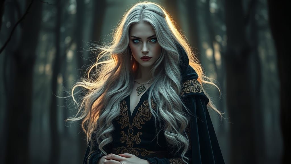 Majestic Sorceress in Mystical Forest