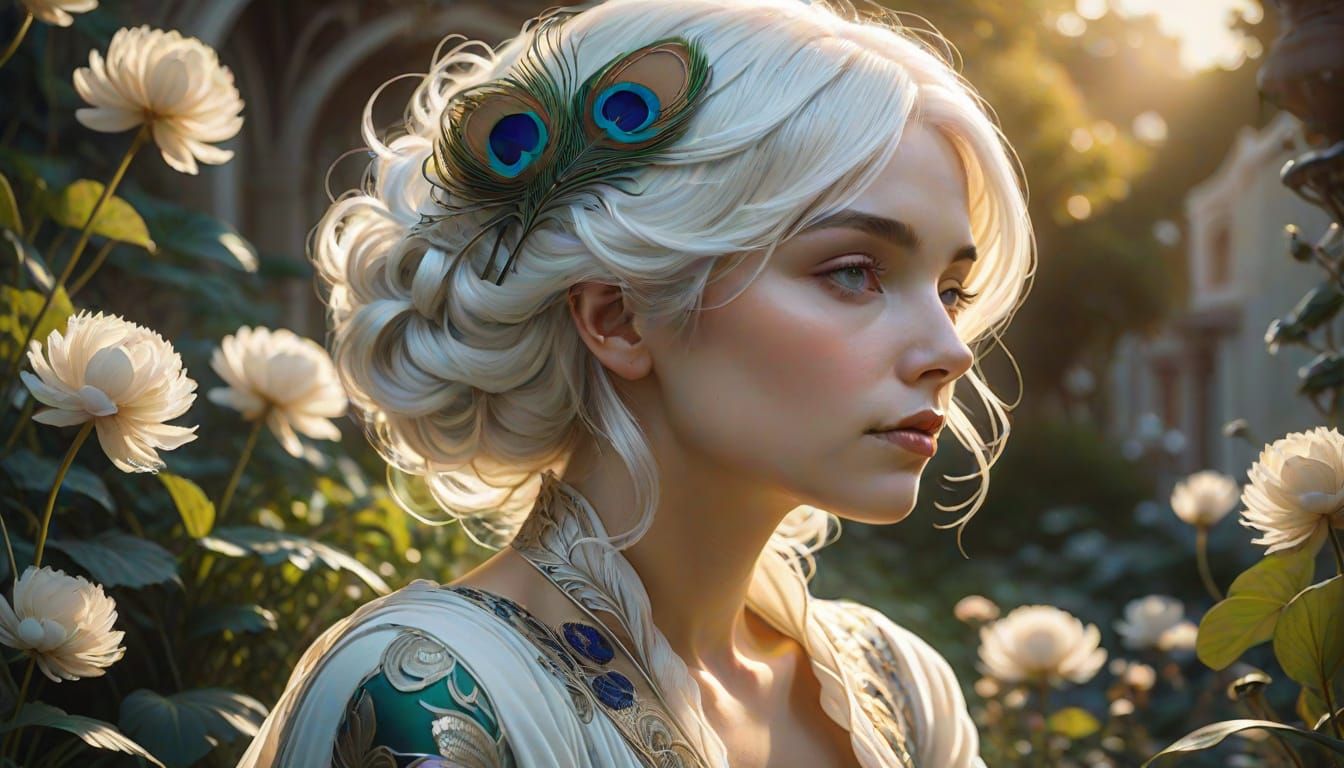 Art Nouveau Woman with Peacock Feathers