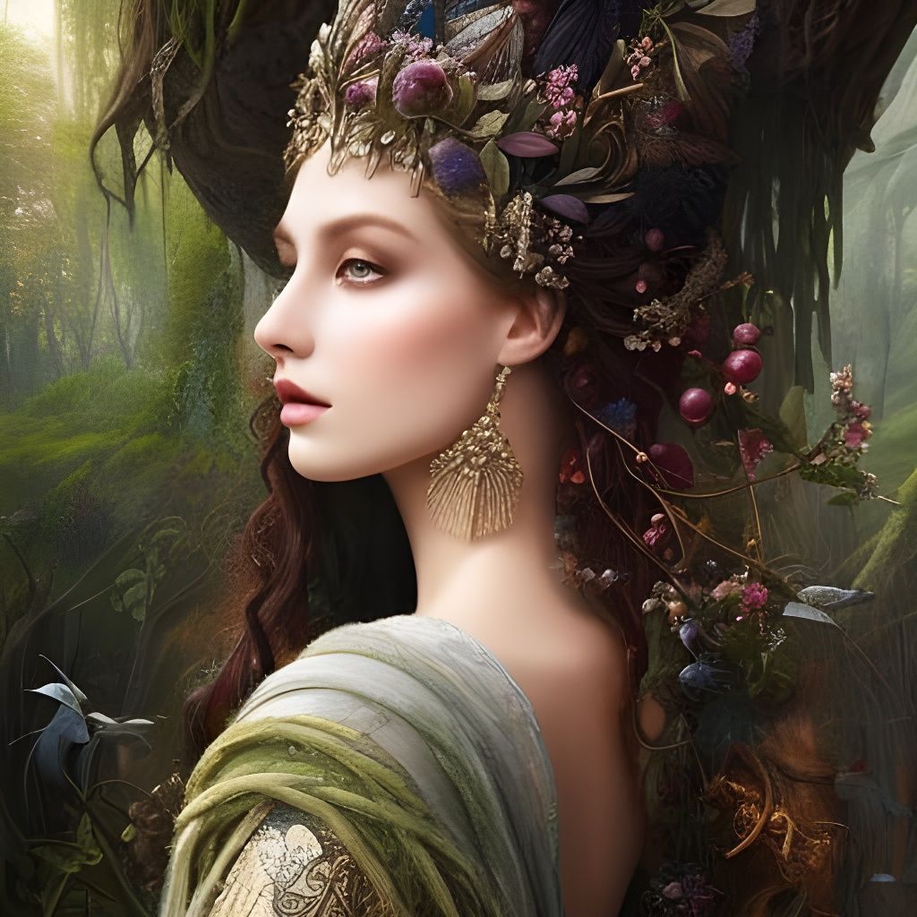 Elven Man Portrait with Herbs, Fantasy Art