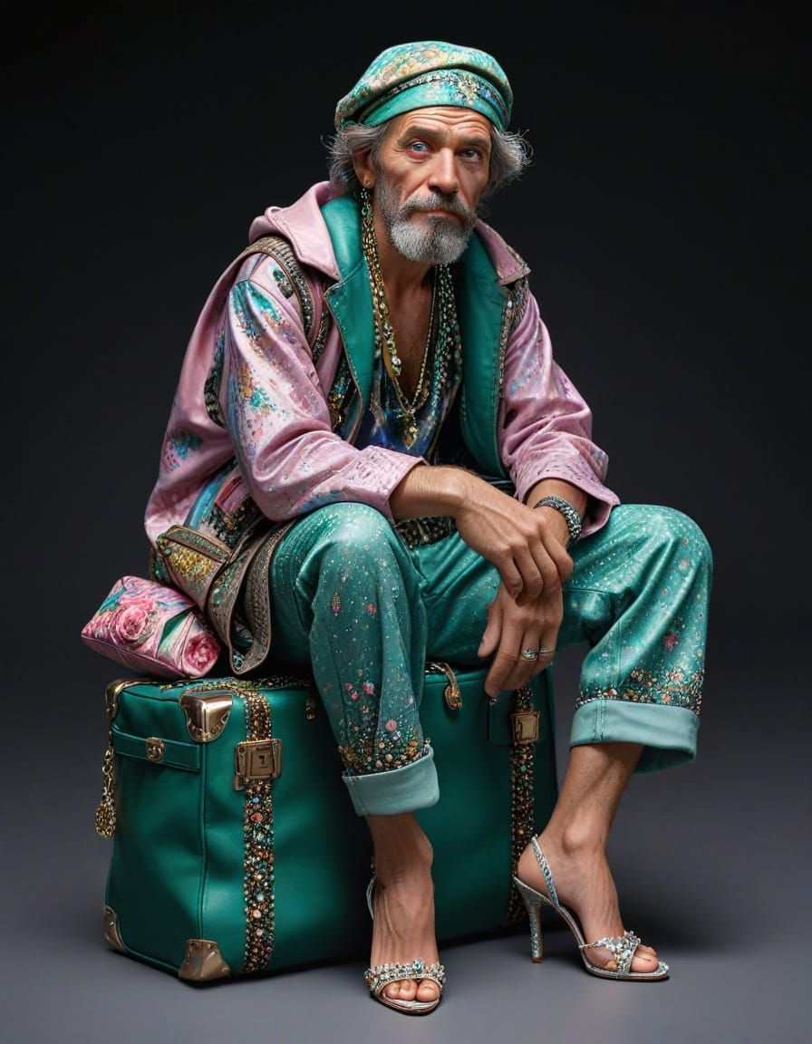 Homeless Person in Pastel Attire: Hyperrealistic Portrait